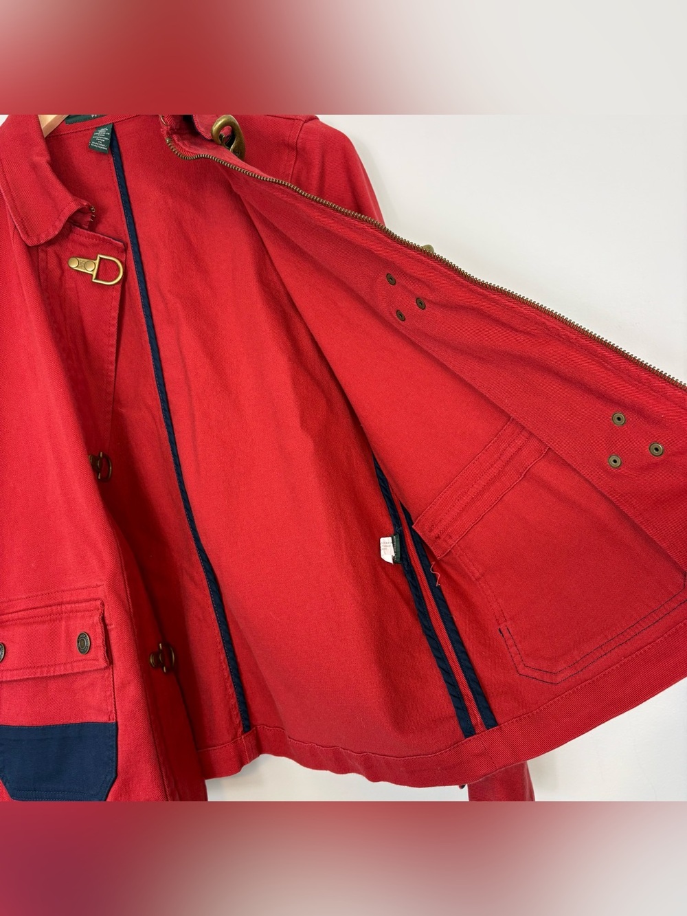 Ralph Lauren Vintage LRL Lauren Jean Co Red Fireman Jacket Sz Petite M - Picture 13 of 15